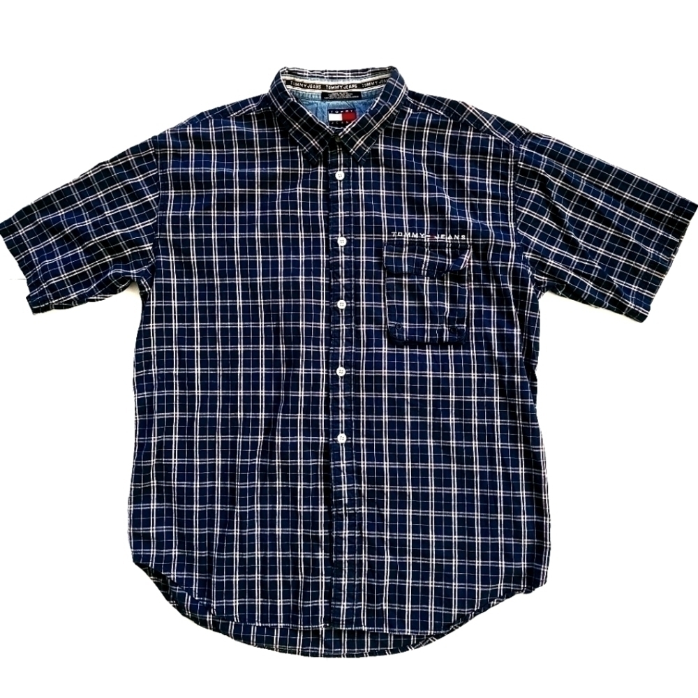 3/$20 𝅺Tommy Hilfiger Jeans Vintage Blue Plaid Button-Up Shirt